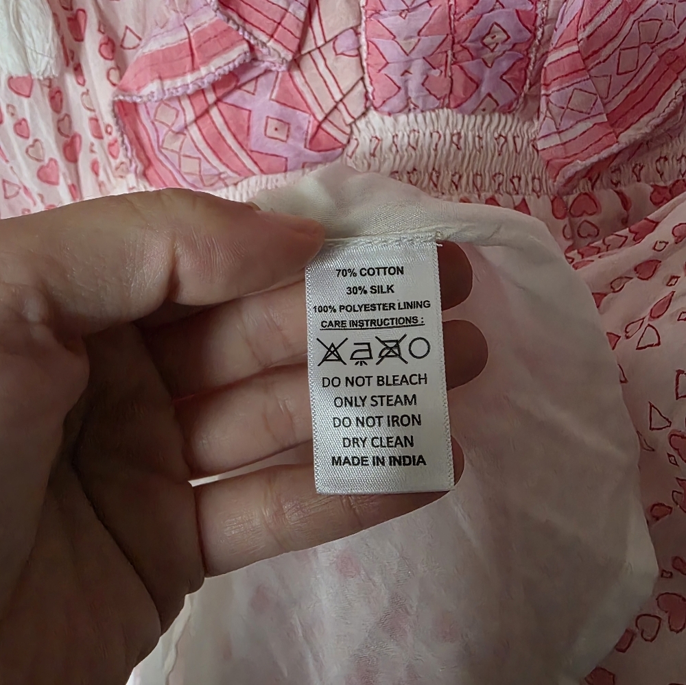 Bell Rain‎ Light Past pink Multi Puff Sleeve Mini Dress Silk Sz Large - Picture 9 of 12